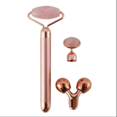 3 in1 Electric Vibrating Natural Rose Quartz Jade Facial Roller